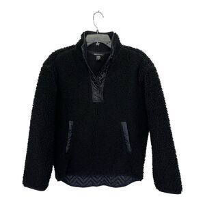 Athleta | Cozy Sherpa Snap Sweatshirt Women’s Black Fleece Pullover Size XS‎